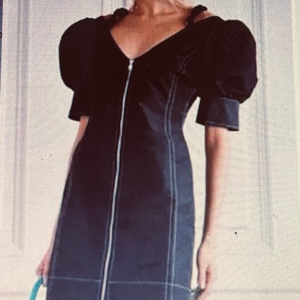 Ganni Black Taffeta Recycled Polyester Zipper Up Closure Mini Dress Size 40/ M-L